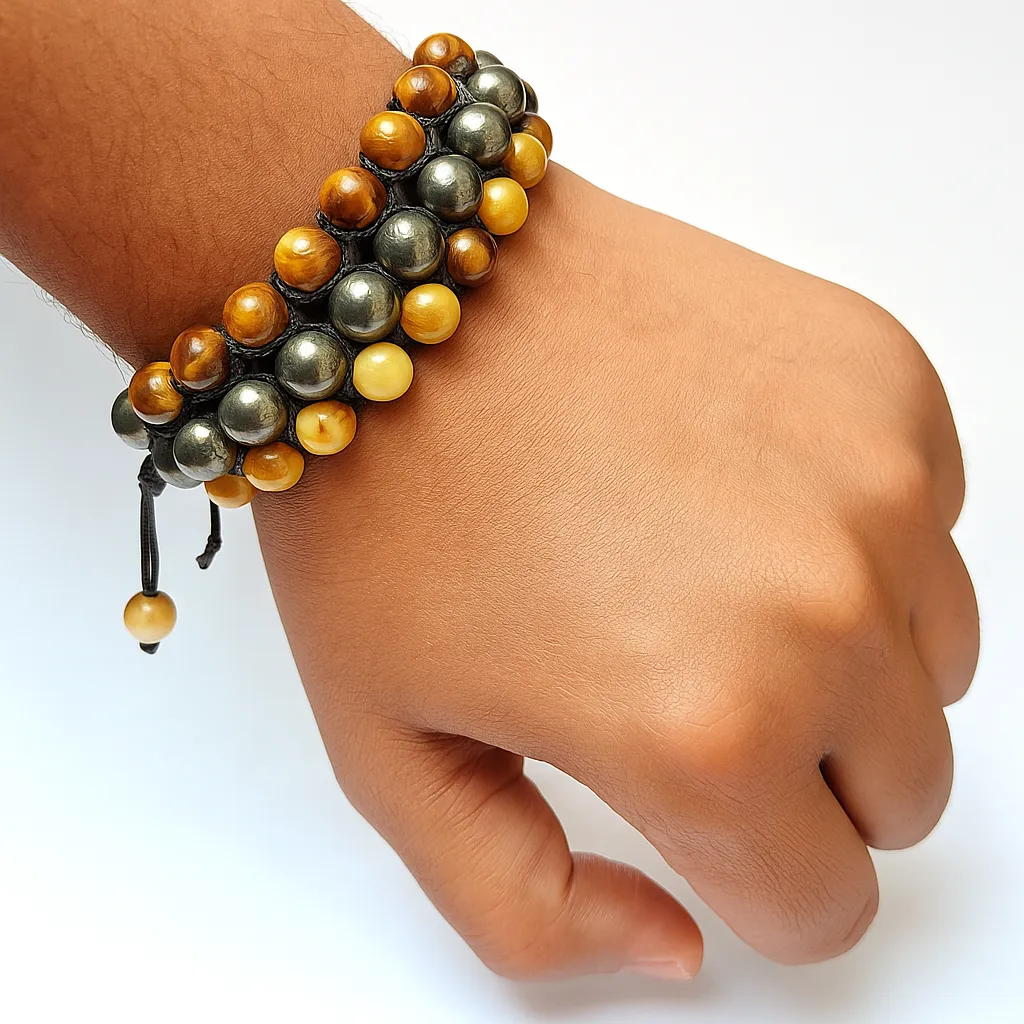  Triple Protection Bracelet ( pyrite - tiger eye - cat's eye )- TRIPLE LAYER